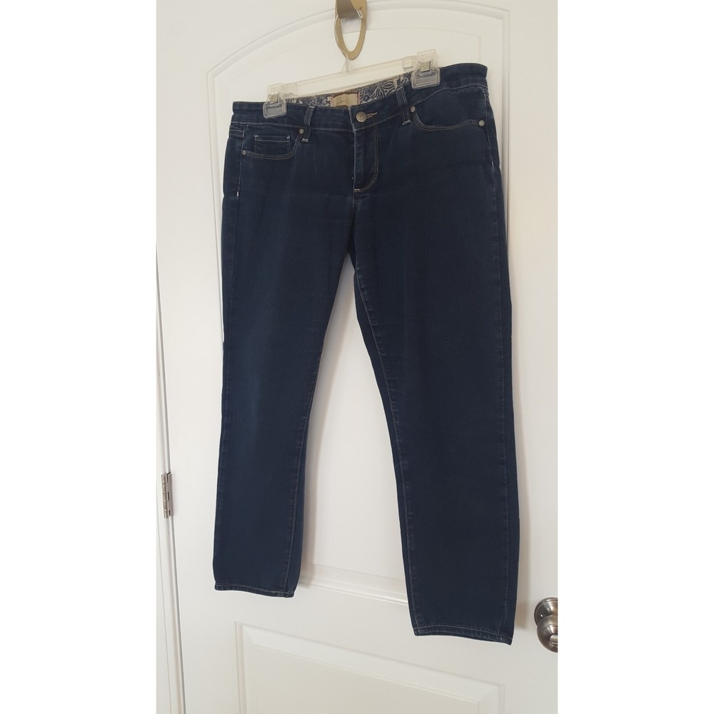 Paige Women Dark Wash Straight‎ Leg Mid Rise Denim Jeans Blue